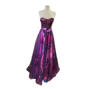 Dancing Queen Formal Dress Womens S Purple Sequin Satin Ball Gown Prom Padded